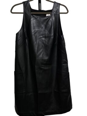 Maeve Anthropologie Black Faux Leather Shift Dress Med Vegan Leather Mini Dress